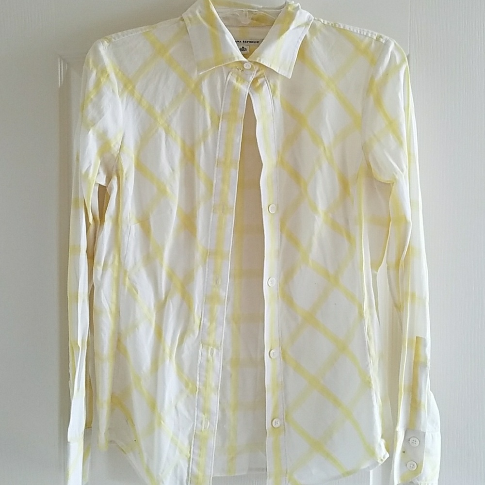 Yellow and white button down shirt